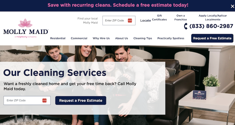 Captura de Imagen del Sitio Web de Limpieza de Molly Maid